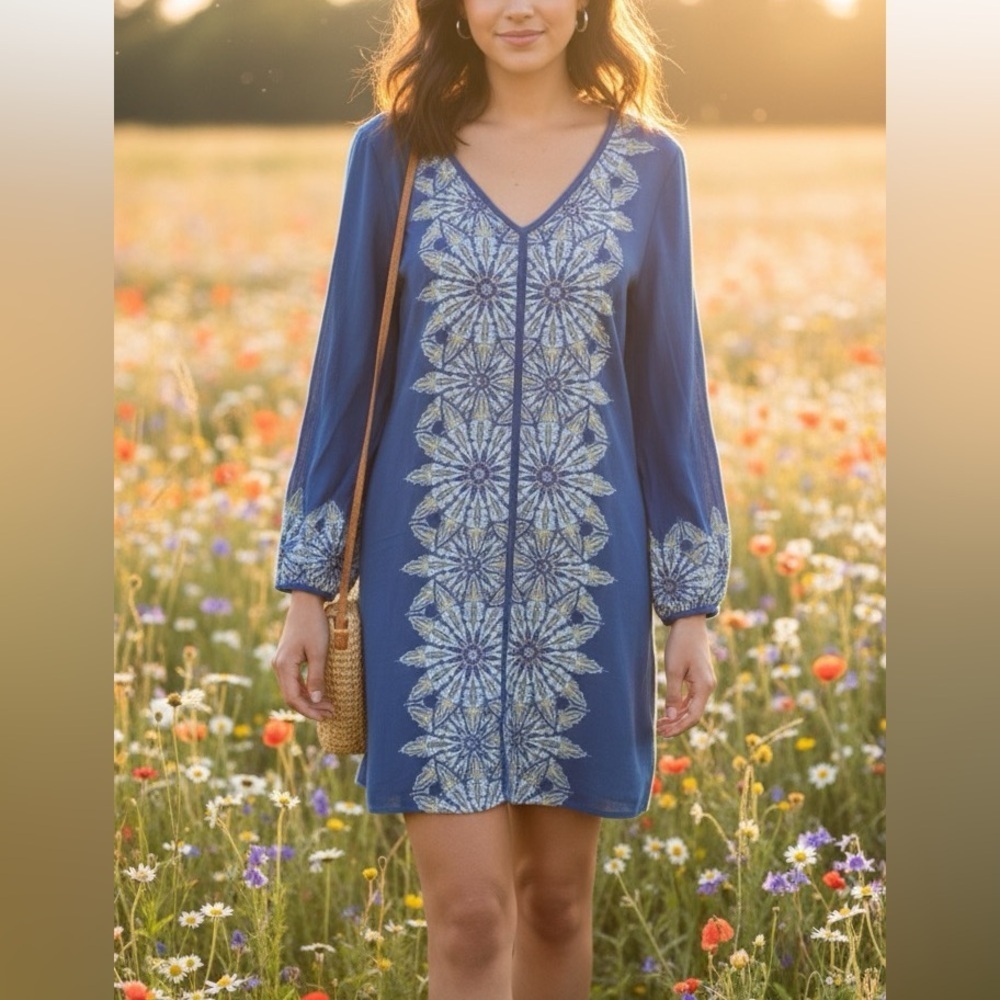 Ella Moss Blue Kaleidoscope Mini Shift Dress
